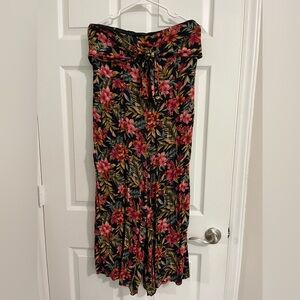 American Eagle Women’s Flowy Romper, Tropical Print, Strapless, Size L